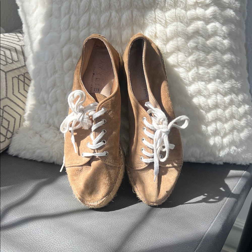 Suede Lace-Up Espadrille Sneakers in Tan